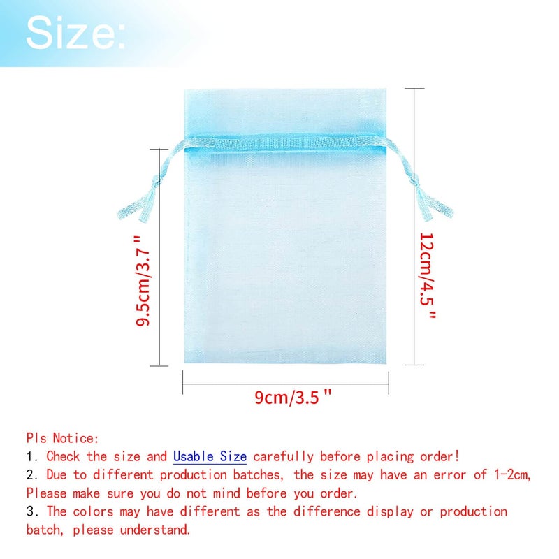 Bezall 100Pcs 3.5x4.5 inch Organza Bags, Sky Blue Baby Shower Favor Bags with Drawstring, Premium Mesh Jewelry Gift Pouches Wedding Party Festival Candy Bags - Image 4